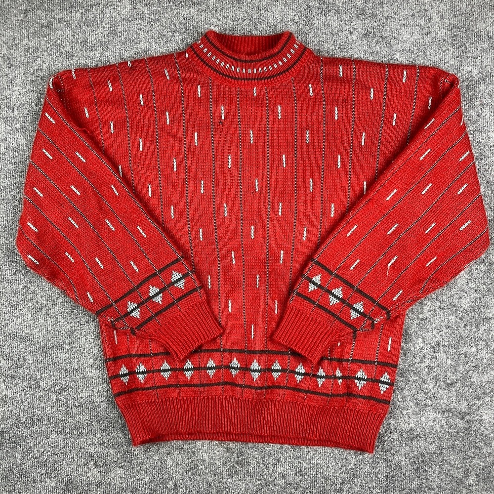 McGregor Sweater Mens XL Red Knit Vintage Acrylic Pullover Retro Pattern 90s
